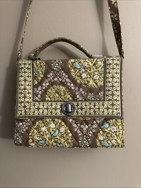Vera Bradley Brown, Lime & Light Blue Quilted Top-Handle Crossbody